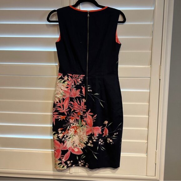 Tahari Floral Shift Dress Navy Orange Multi Size 4 - Picture 5 of 5